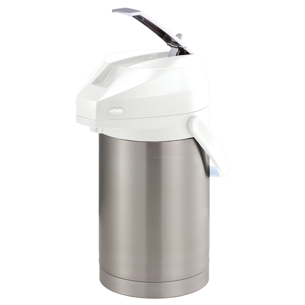 Service Ideas Color-me-svac Brushed Stainless And White Finish Vacuum Insulated Airpot With Lever Pump Lid, 2.5 Liter Capacity