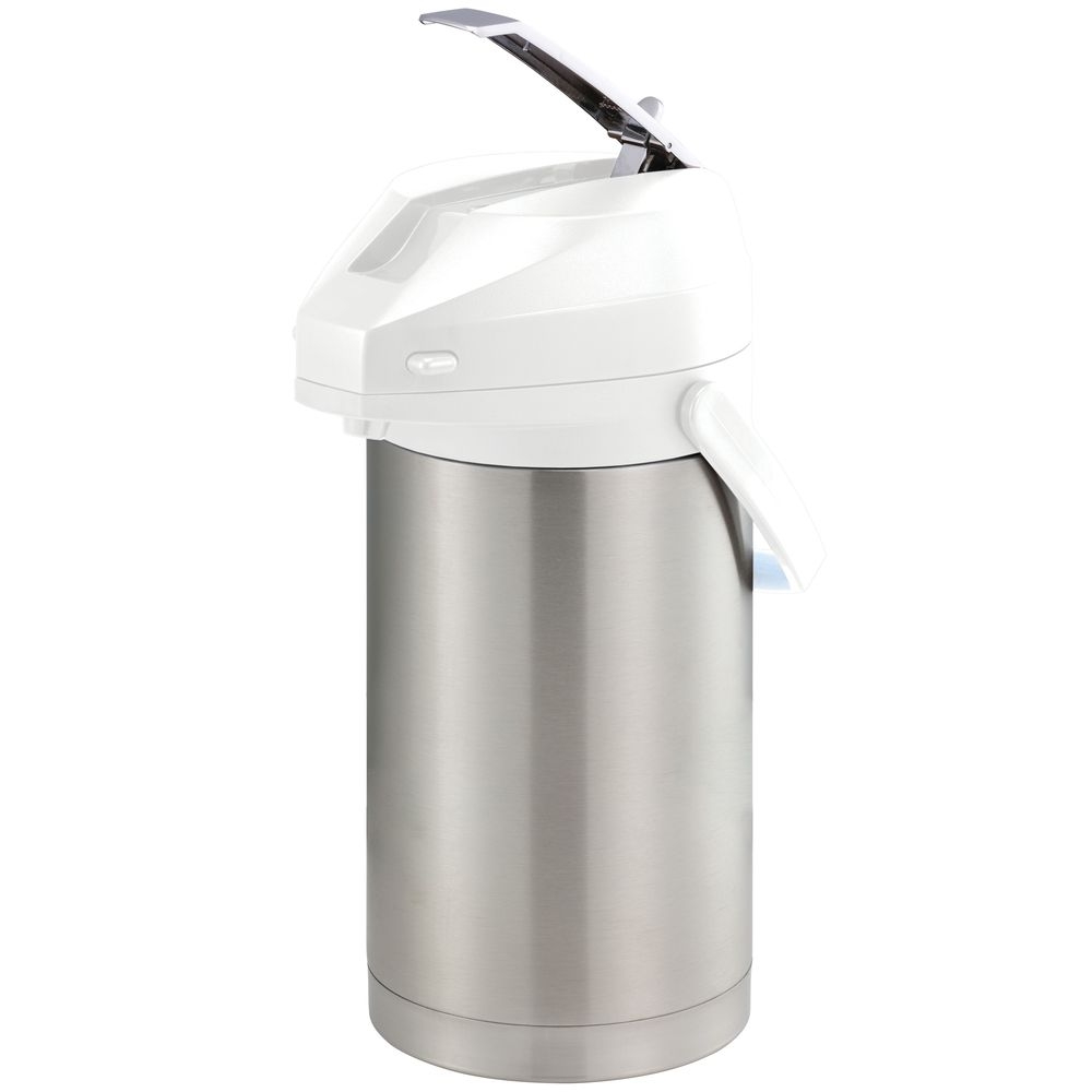 Service Ideas Color-me-svac Brushed Stainless And White Finish Vacuum Insulated Airpot With Lever Pump Lid, 3 Liter Capacity