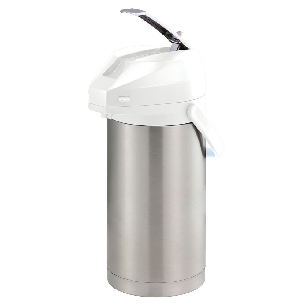 Service Ideas Color-me-svac Brushed Stainless And White Finish Vacuum Insulated Airpot With Lever Pump Lid, 3.7 Liter Capacity