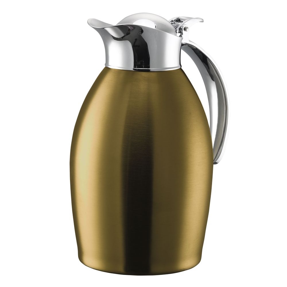 Service Ideas Nicollet Series Vintage Gold Finish Stainless Vacuum Insulated Carafe With Flip-top Lid, 1 Liter Capacity