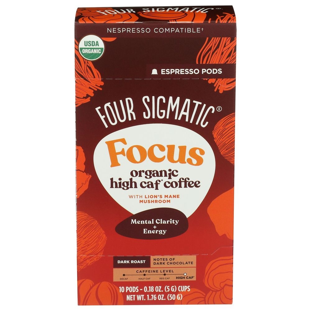 Four Sigmatic Organic Focus Dark Roast High Caf Coffee Espresso Pods, 1.76 Ounce -- 9 Per Case