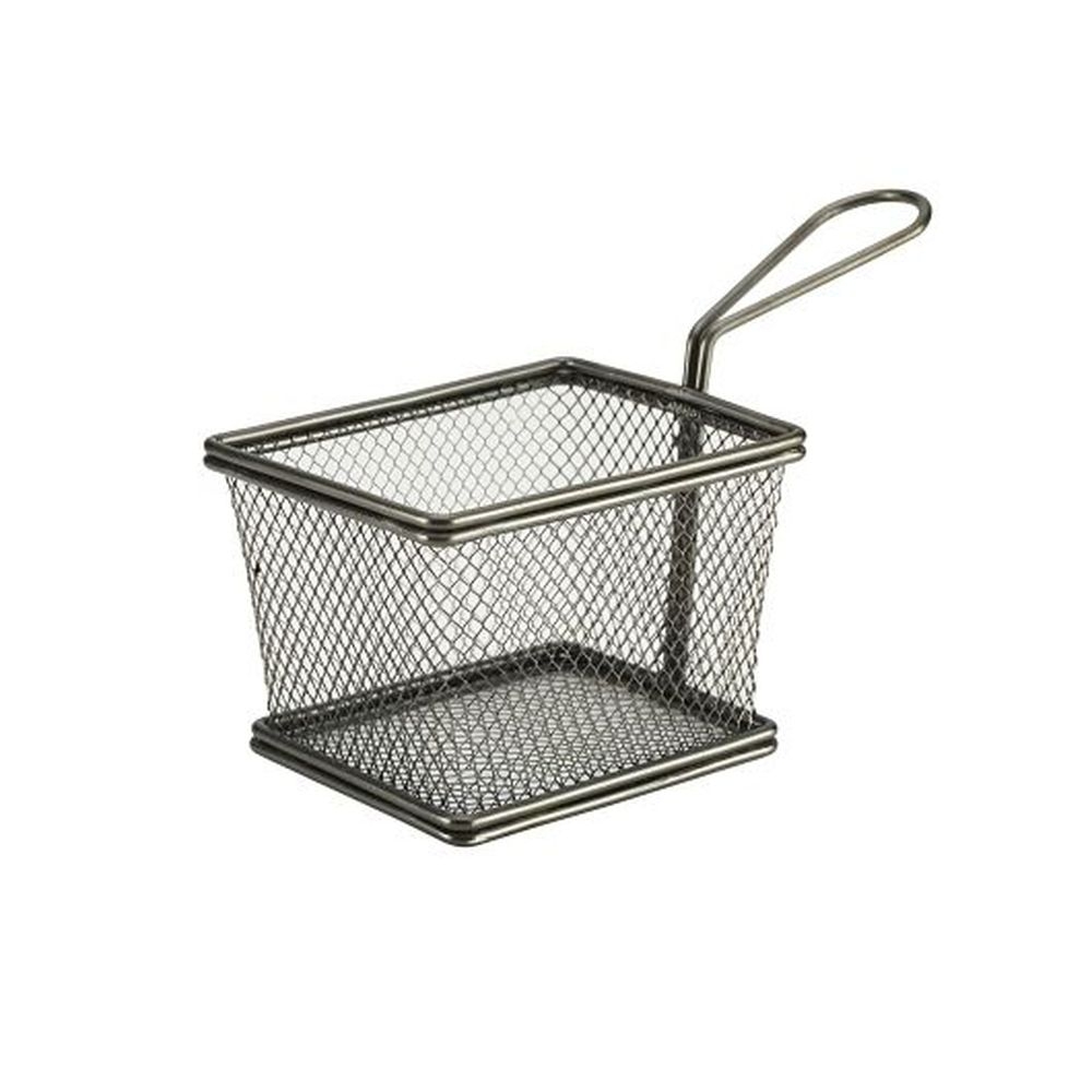 Genware Stainless Steel 5 Inch Black Rectangle Serving Fry Basket, 6 Count
