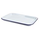 White with Blue Rim 13 inch Metal Enamel Serving Tray, 6 count
