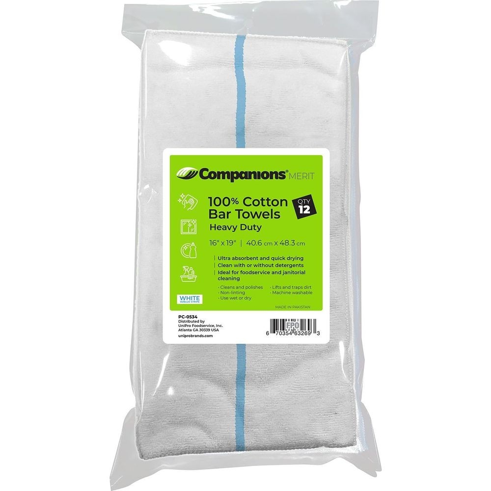 White with Blue Stripe Cotton Heavy Duty Bar Towel