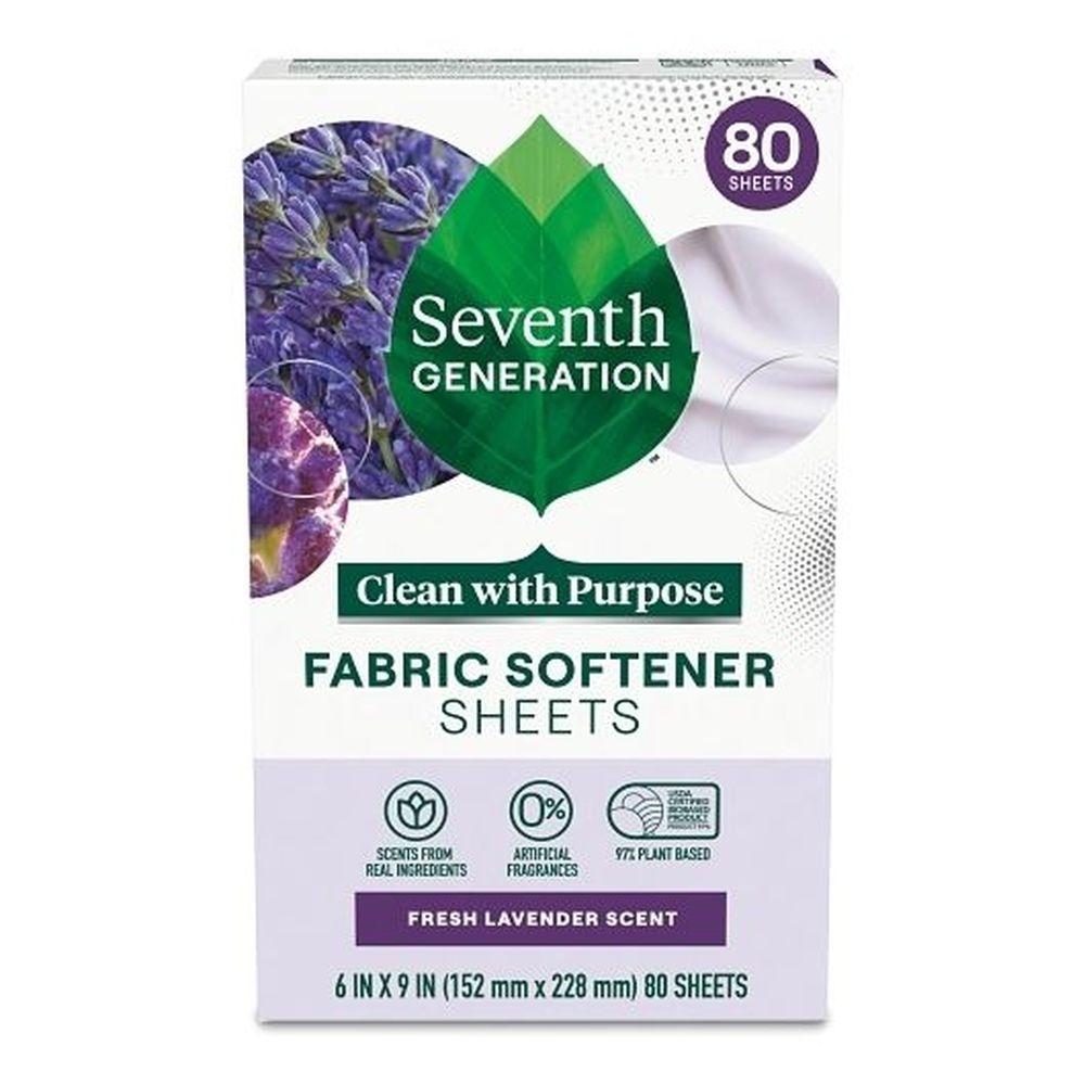 Seventh Generation Fresh Lavender Fabric Softener Dryer Sheets, 80 Count -- 4 Per Case