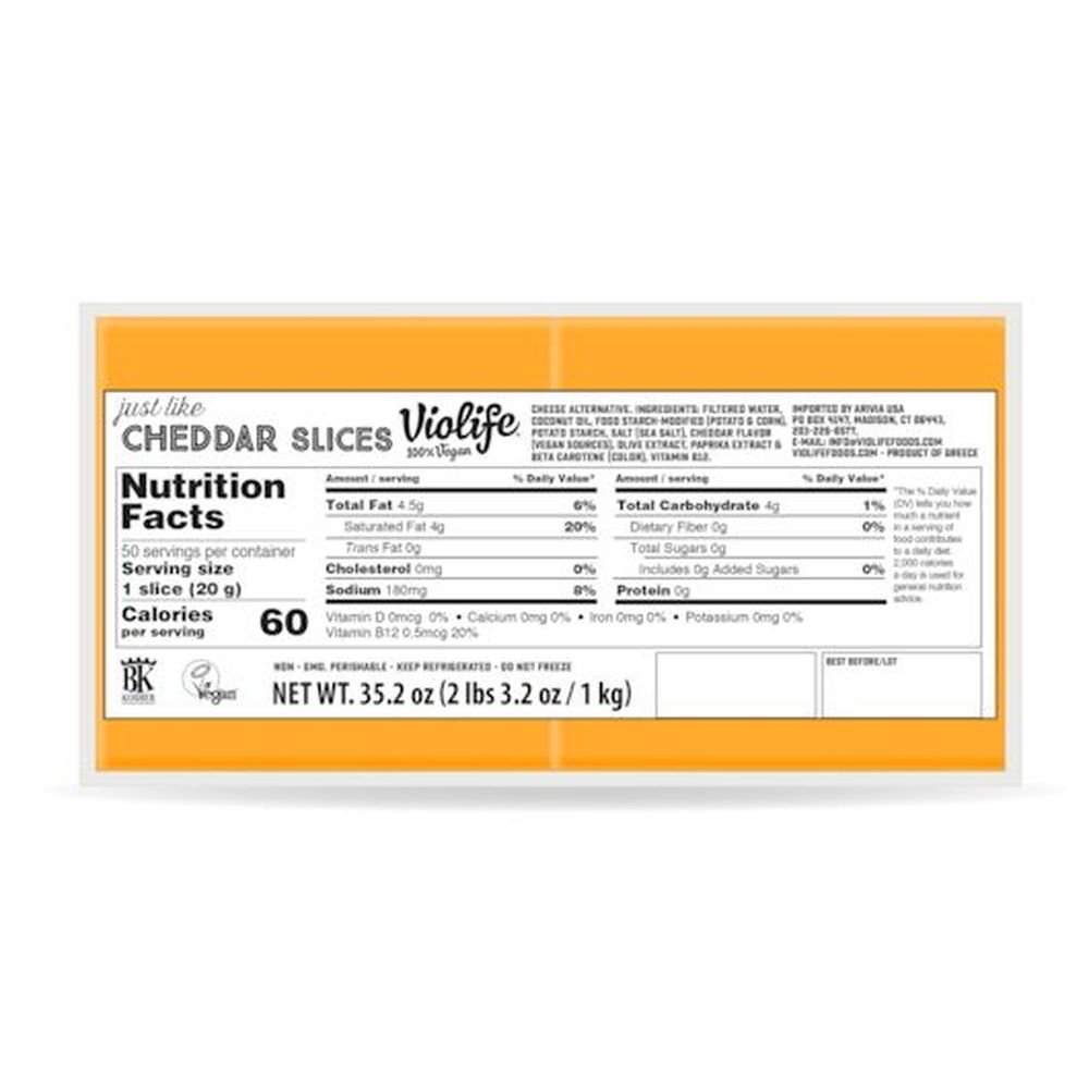 Violife 100 Percent Vegan Just Like Cheddar Slice, 2.2 Pound -- 5 Per Case