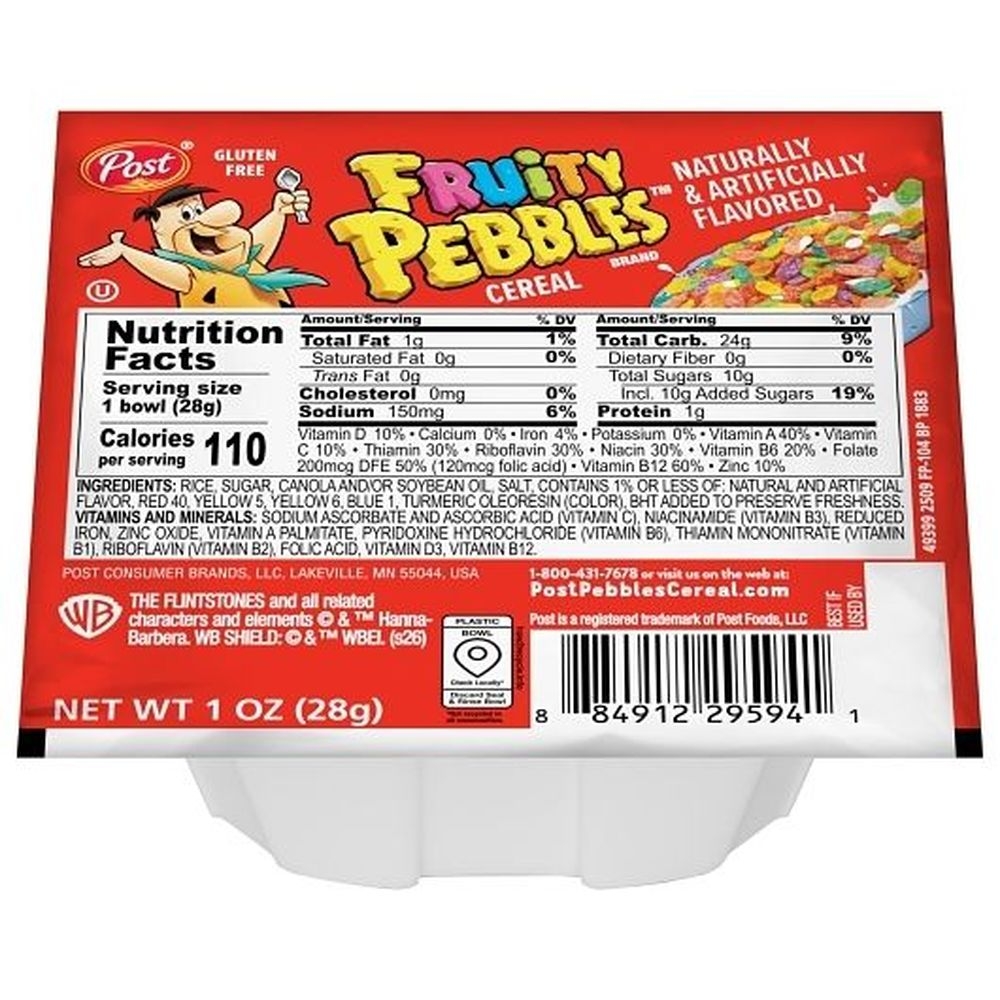 Post Fruity Pebbles Cereal, 1 Ounce -- 96 Per Case