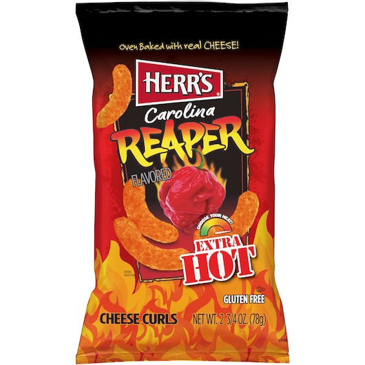 Herr's Foods Carolina Reaper Hot Cheese Curls, 2.75 Ounce -- 12 Per Case