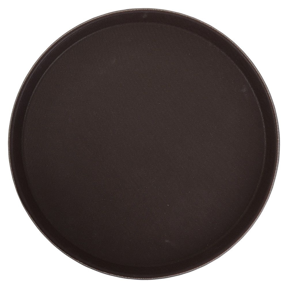Winco Brown Plastic Round Easy Hold Rubber Lined Tray, 11 Inch