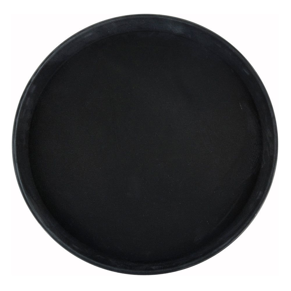 Winco Black Plastic Round Easy Hold Rubber Lined Tray, 11 Inch