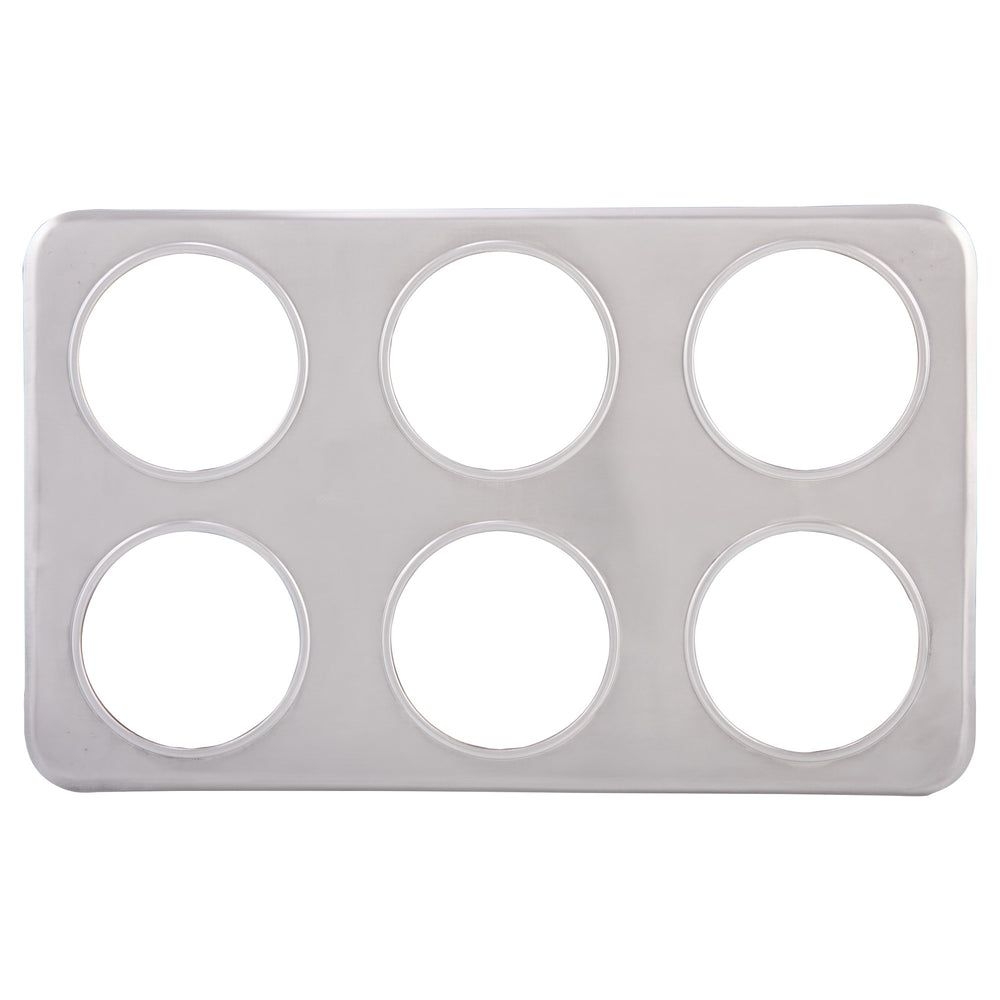 Winco Stainless Steel Rectangle Adaptor Plate With Six 4 3/4 Inset Holes, 21 X 13 X 0.75 Inch