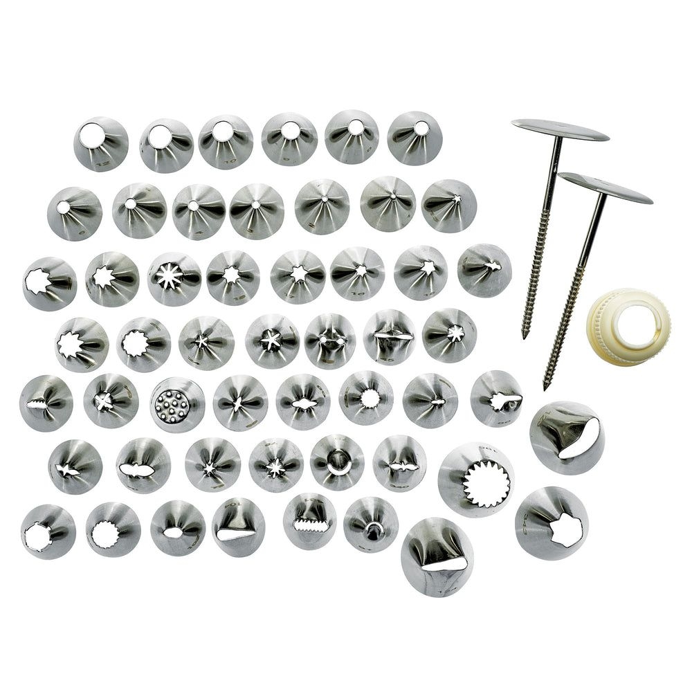 Winco 18/8 Stainless Steel Cake 52 Piece Cake Decorating Tip Set -- 6 Set Per Case