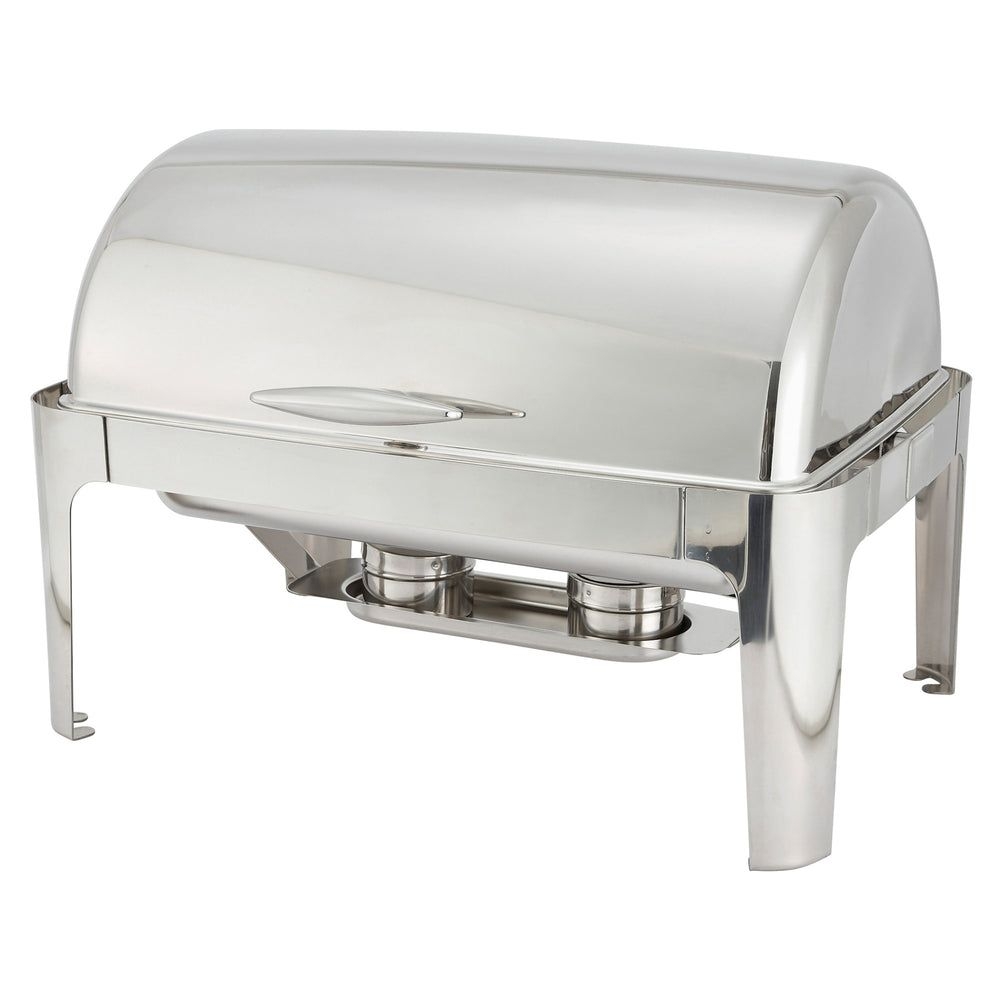 Winco Madison Heavyweight Stainless Steel Rectangle Full Size Roll Top Chafer, 8 Quart Capacity