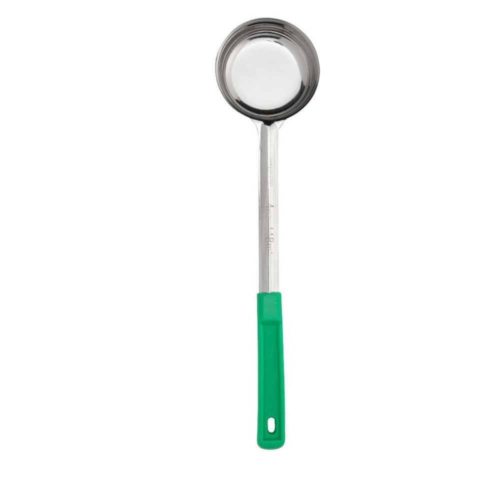 Stainless Steel One Piece Solid Portioner with Green Handle
