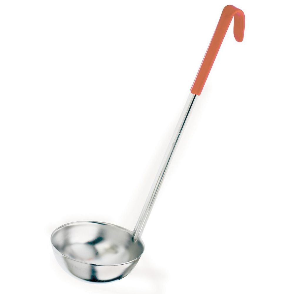 Browne Stainless Steel One Piece Ladle With Orange Handle, 8 Ounce Capacity