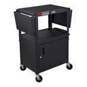 Luxor Black Adjustable Height Steel AV Cart with Cabinet and Drop Leaf, 24 x 18 x 24 inch Height