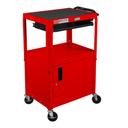 Luxor Red Adjustable Height Steel AV Cart with Pullout Keyboard Tray and Cabinet, 24 x 18 x 24 to 42 inch Height