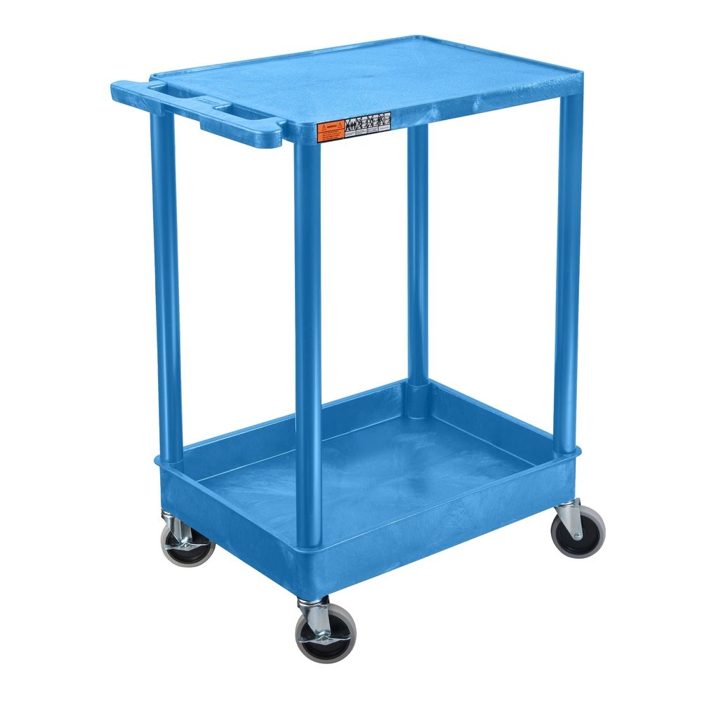 Luxor Endura Blue Two-shelf Utility Cart With Flat Top And Tub Bottom Shelf, 24 X 18 X 35.5 Inch