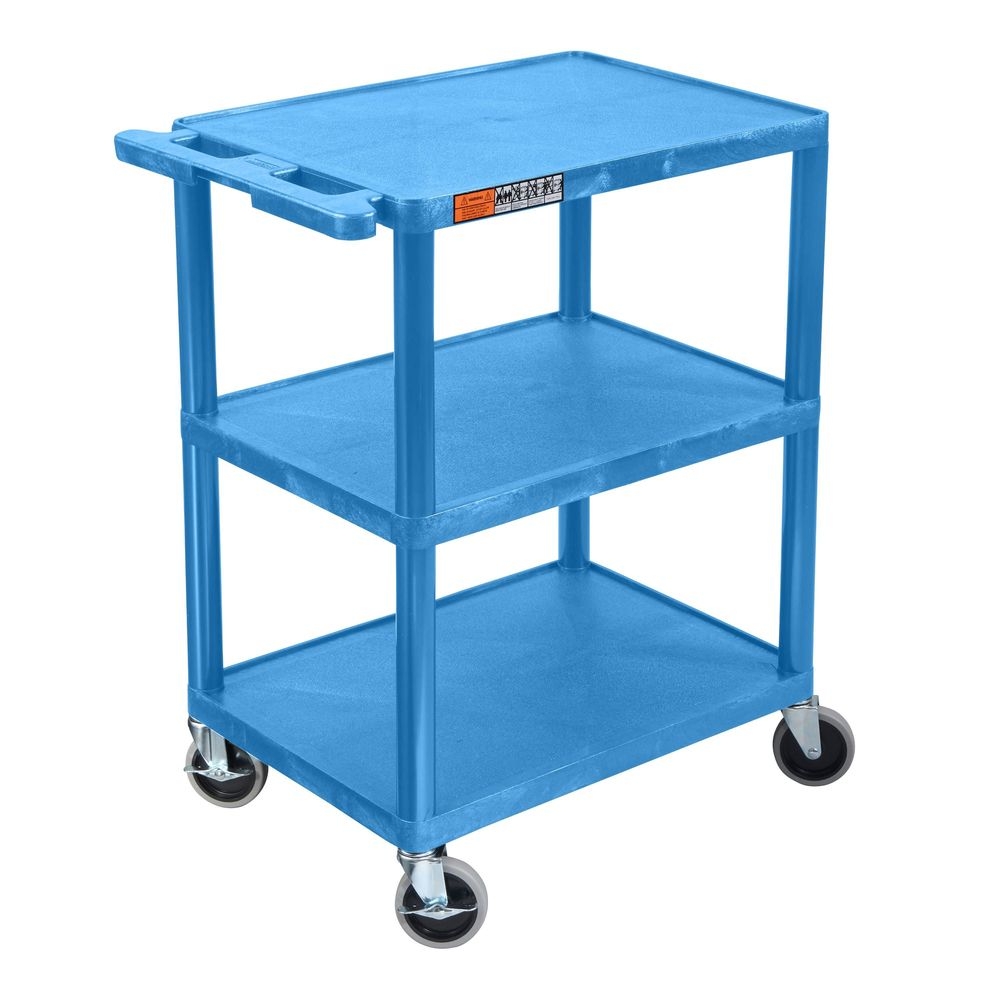 Luxor Endura Blue Three- Shelf Utility Cart With Flat Shelves, 24 X 18 X 32 Inch